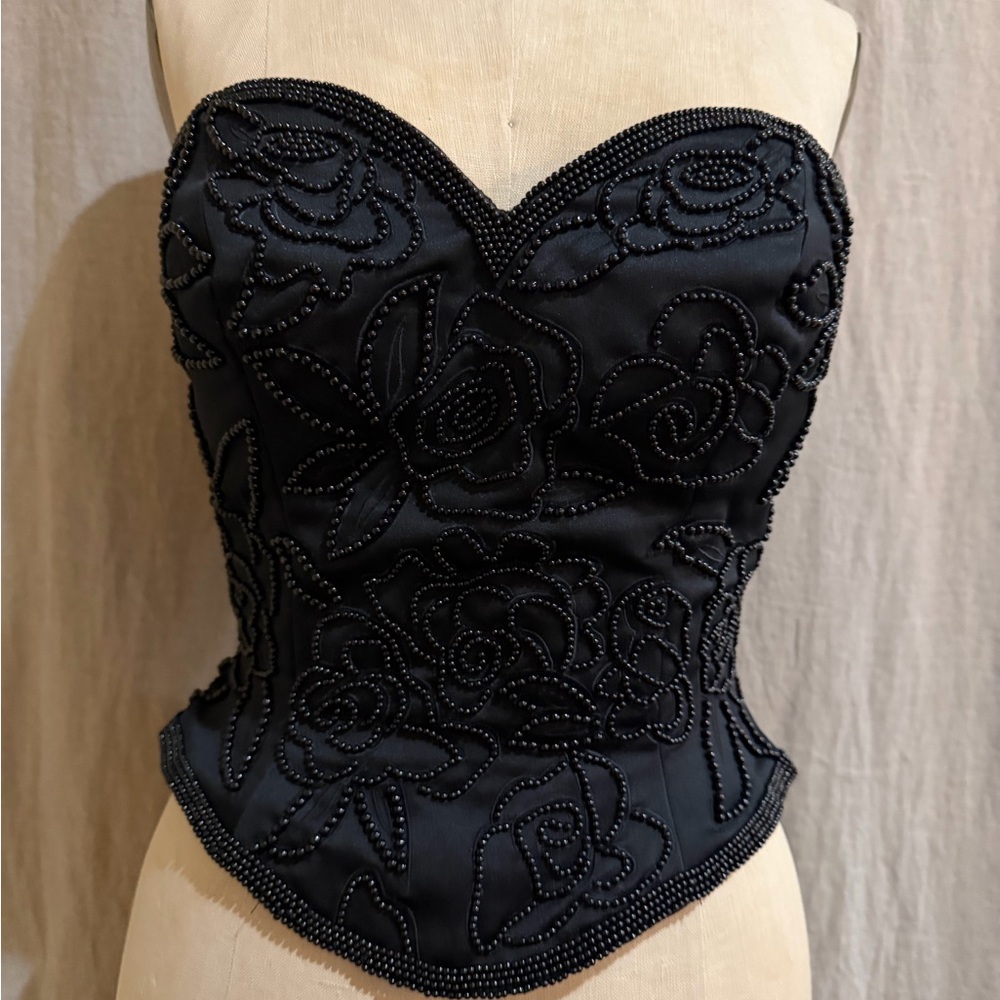 Oleg Cassini Black Tie Corset Top